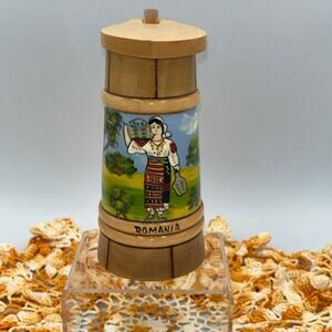 Vintage Romania Souvenir Hand Painted Wooden Beer Stein/Tankard With Lid
